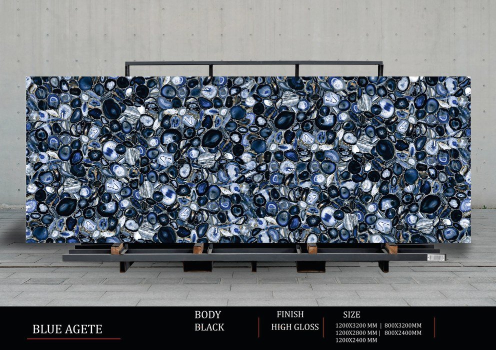 Bookmatched Black Marquina and Blue Agatha: Dramatic Mirrored Statement Walls